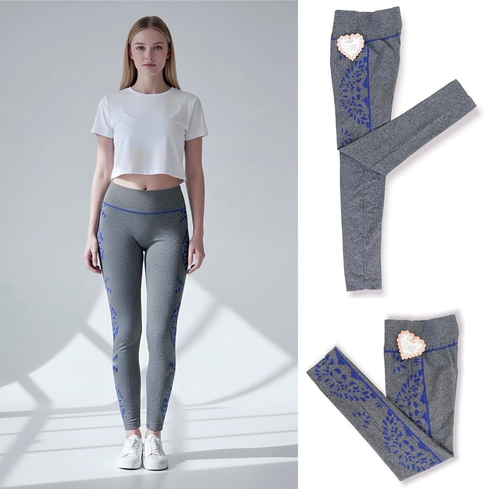 Workout Leggings Activewear Stretchy Pull-On Skinny Grey/Purple